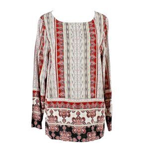 J. Jill Multicolor East Indian Print Crew Neck Long-Sleeve Rayon Tunic Top XL